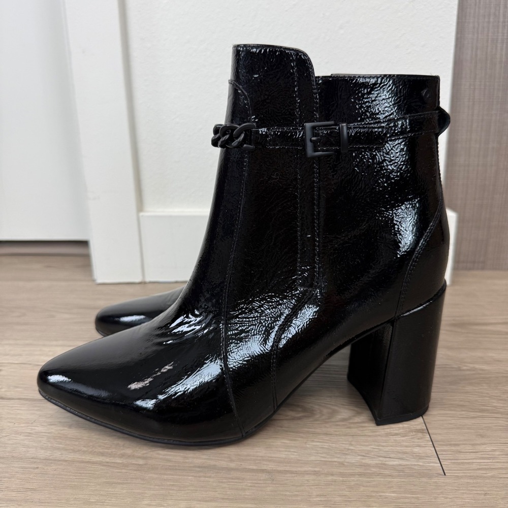 NWOB FRANKIE4 Black Patent Leather Maisie Heeled Ankle Boots - Picture 6 of 12